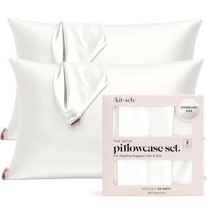 Kitsch Satin Standard Pillowcase Set Ivory NWOT